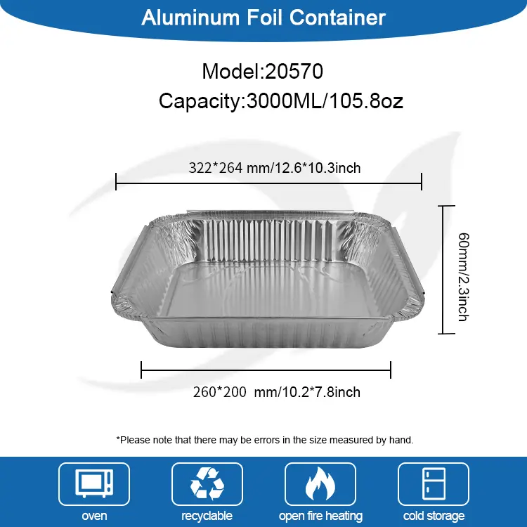 Үлкен сыйымдылығы барбекю тақталары Күміс алюминий фольга контейнерлері
