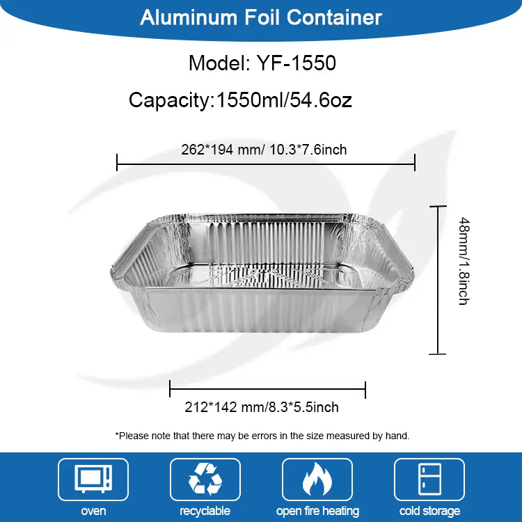 Тіктөртбұрышты алу Барбекю күміс алюминий фольга контейнерлері