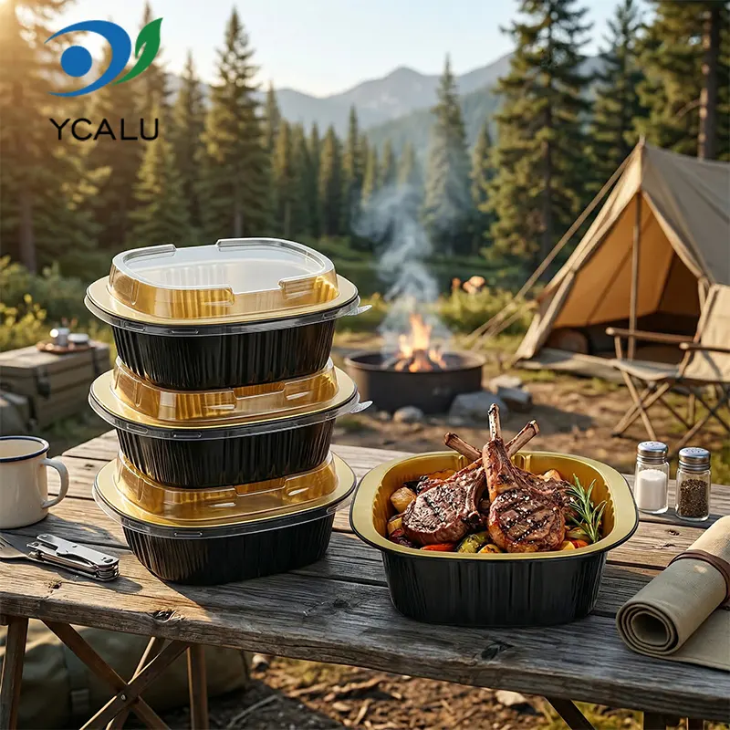 Бір рет қолданылатын бинарлық төртбұрышты қорап қара алтын алюминий фольга контейнерлері