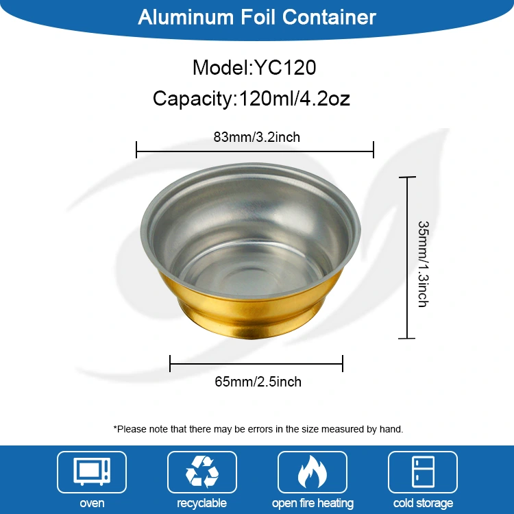 Бір рет қолданылатын дөңгелек түсіру жолағы кішкентай алтын ыдыс алюминий фольга контейнерлері