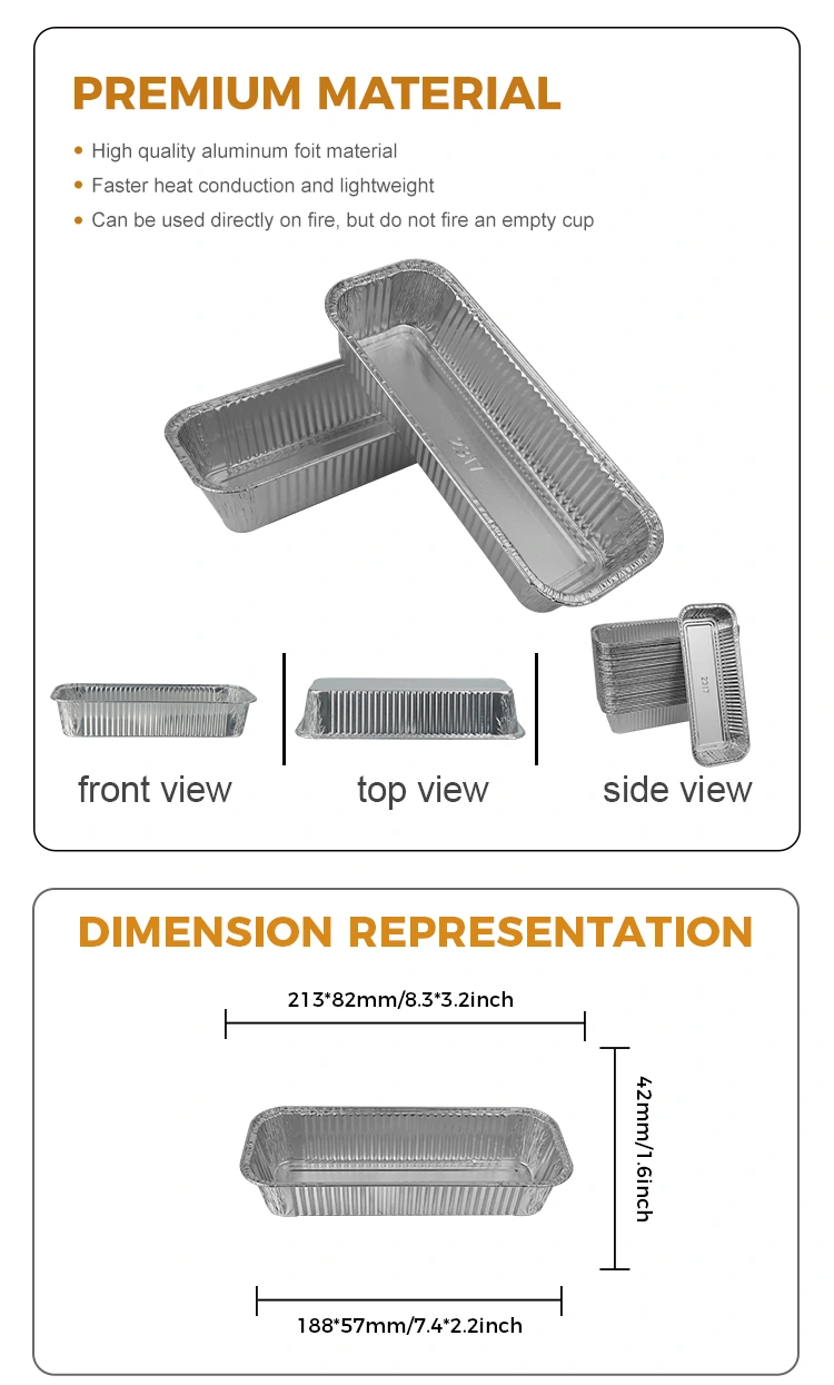 Rectangular baguettes Silver Aluminum Foil Containers
