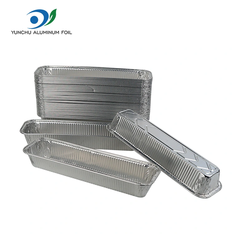 Тіктөртбұрышты нан науасы Күміс алюминий фольга контейнерлері Тіктөртбұрышты нан науасы Күміс алюминий фольга контейнерлері