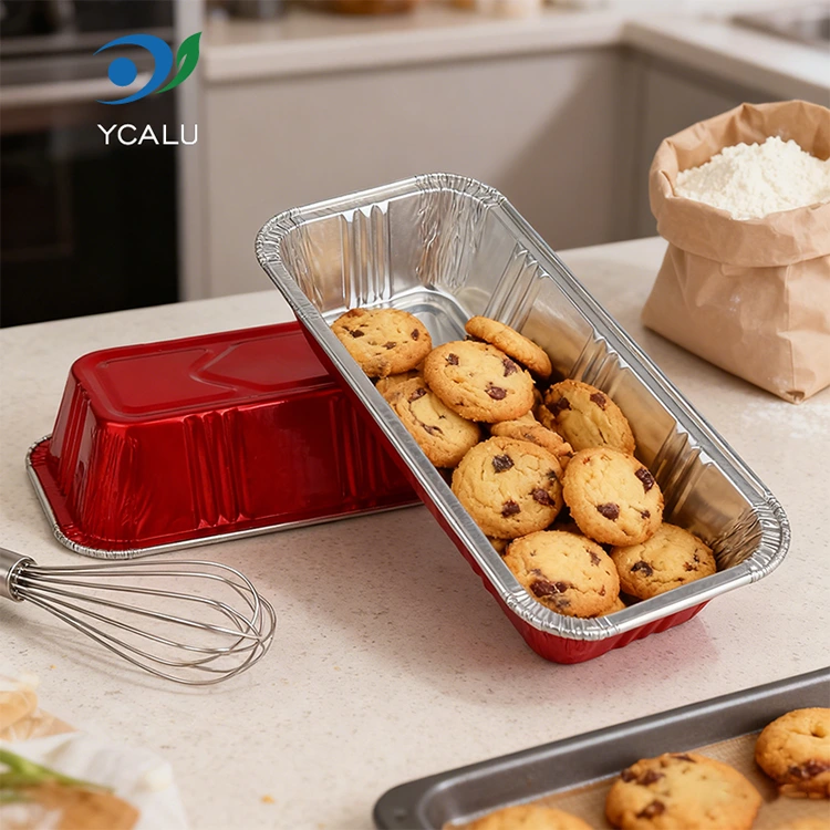 Тіктөртбұрышты қызыл науқандар Күміс алюминий фольга контейнерлері