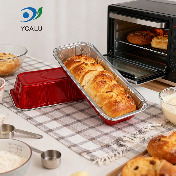 Тіктөртбұрышты қызыл науқандар Күміс алюминий фольга контейнерлері